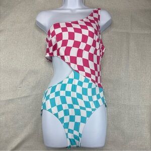 Bloomie's xSOLID&STRIPED Cut-Out Swimsuit Women's Multicolor Check Colorblock